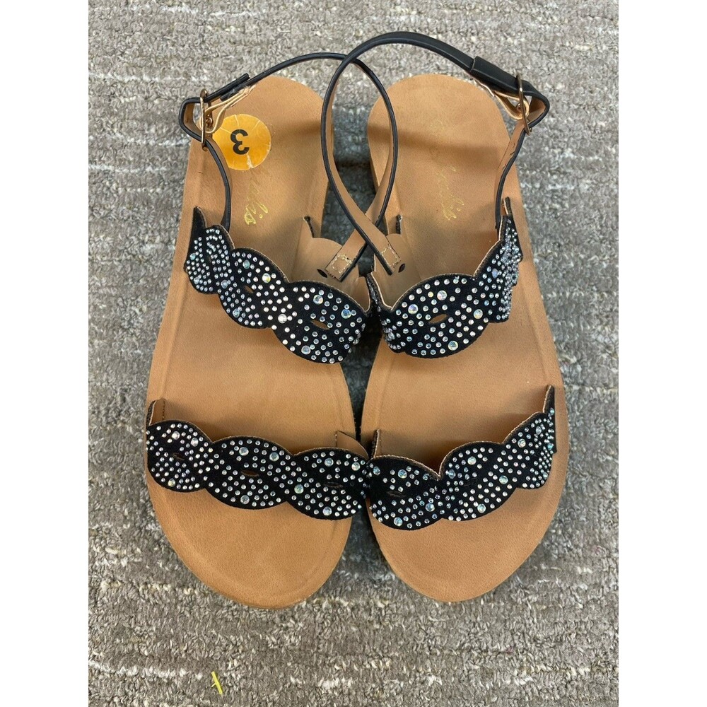 Girls Chulis Size 3 Black Rhinestone Sandals Dress Formal